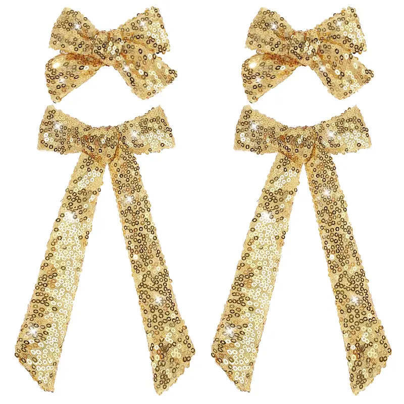 NCMAMA – 4 Attaches-Cheveux Noeud Or Étincelant pour Filles et Femmes – Clips Pailletés