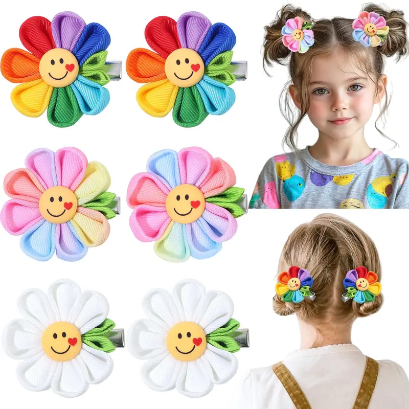 NCMAMA 6 Pièces – Barettes Fleurs Colorées pour Enfants avec Clips Crocodile Arc‑en‑Ciel
