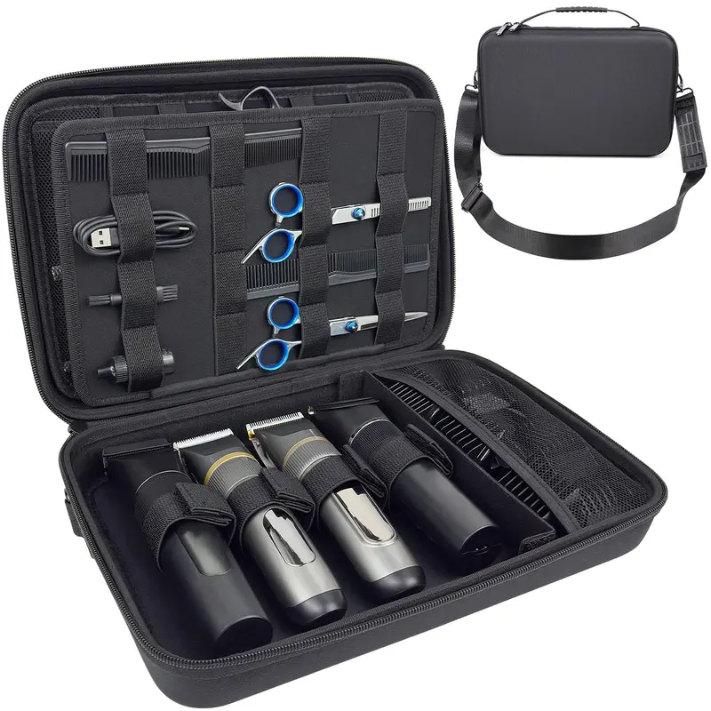 Neehows Sac Barbier Rigide – Étui de Voyage pour Tondeuses et Accessoires, Bandoulière Ajustable, Noir
