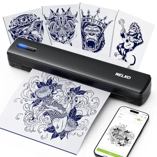 Nelko Imprimante Stencil Tatouage D810 – Portable, Impression Thermique Sans Encre, 10 Feuilles de Transfert, Compatible Téléphones et PC