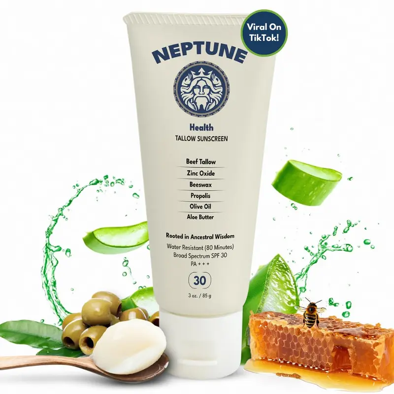 Neptune Health Crème Solaire Non-Toxique SPF 30 — Graisse de Bœuf Nourri à l’Herbe et Oxyde de Zinc