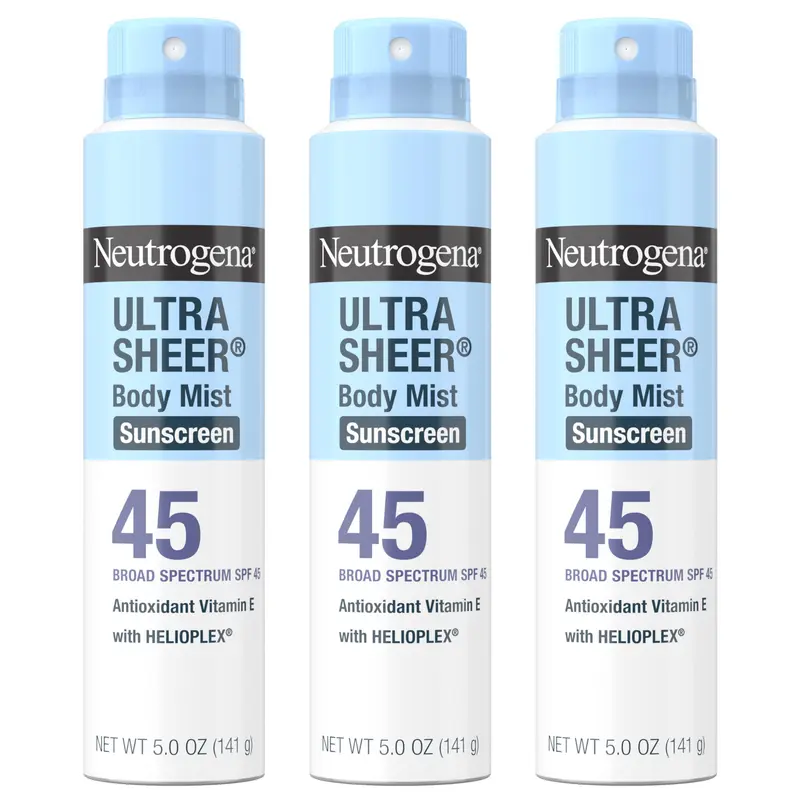 Neutrogena Brume Solaire Ultra-Légère pour le Corps SPF 45 – Spray léger, non gras, résistant à l’eau (lot de 3)
