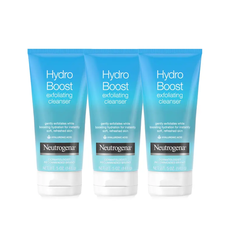 Neutrogena Hydro Boost Nettoyant Exfoliant Quotidien Doux pour le Visage – Acide Hyaluronique, Hydratation Accrue, Sans Savon, Sans Huile et Sans Parabènes – Lot de 3 tubes de 142 g