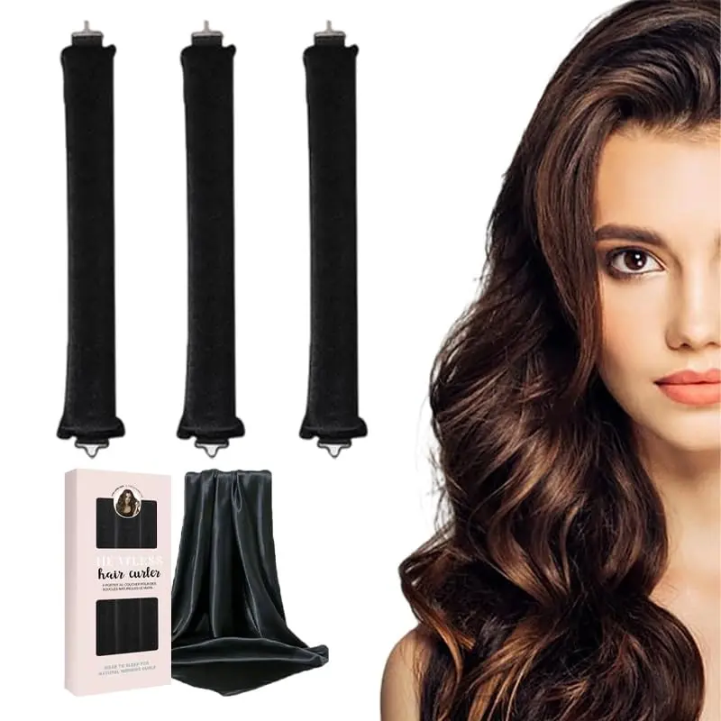 NEW NOAM – Rouleaux sans chaleur nocturnes (Ensemble 3 + Écharpe satin) pour cheveux longs
