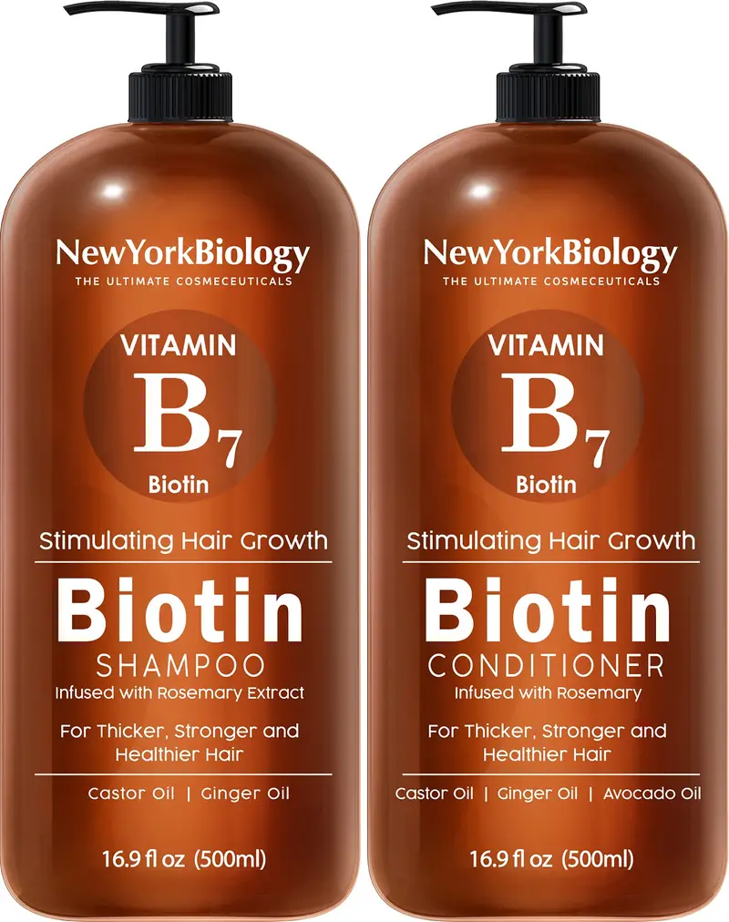 NEW YORK BIOLOGY THE ULTIMATE COSMECEUTICALS – Coffret Biotine Shampoing & Après-Shampoing, Croissance et Épaississement – Anti-Chute – 500 ml
