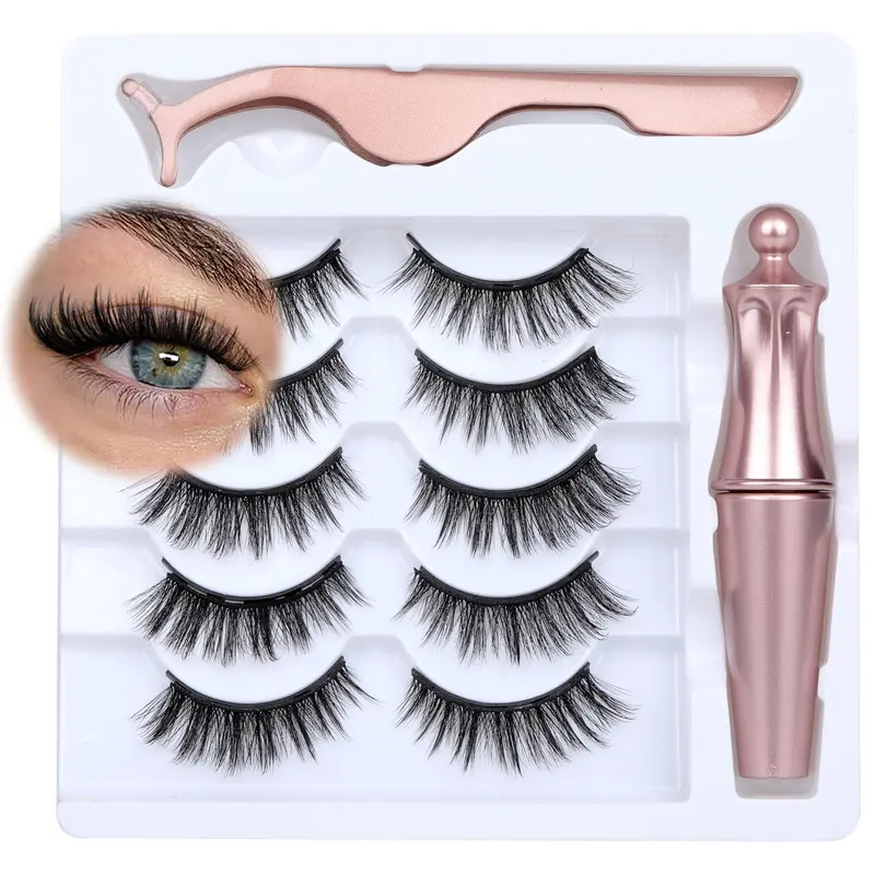 Newcally Cils Magnétiques avec liner – Kit Wispy Réutilisables Sans Colle, Effet C-Curly