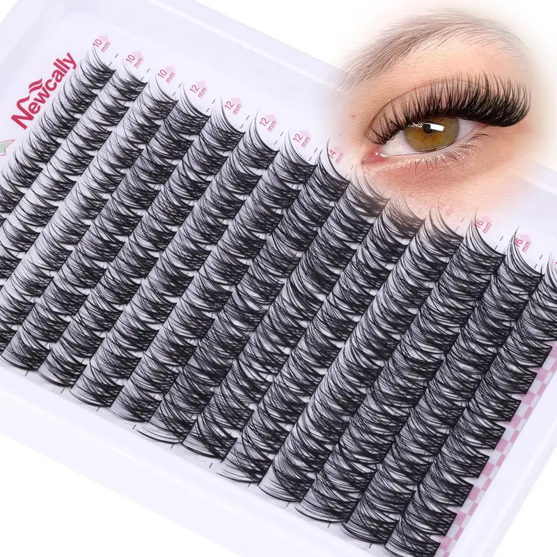 Newcally Wispy Lash Clusters – Extensions DIY C-Curl Regard Naturel 10-16 mm