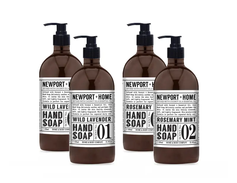 Newport Savon pour les Mains – Lavande Sauvage et Romarin Menthe, 636 ml, Lot de 4, Home & Body Company