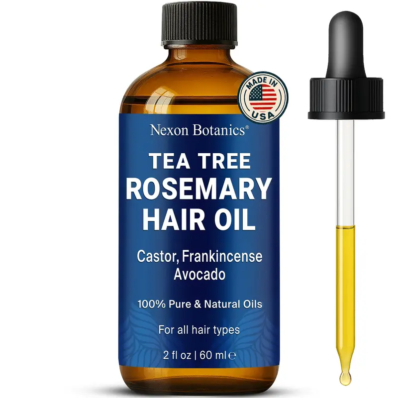Nexon Botanics Huile Tea Tree Rosemary – Soin cuir chevelu pour croissance des cheveux, 2 fl oz