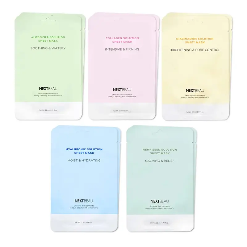 NEXTBEAU Pack Variété de Masques en Feuilles – 10 Feuilles (5 Variantes × 2) | Soins du Visage Coréens