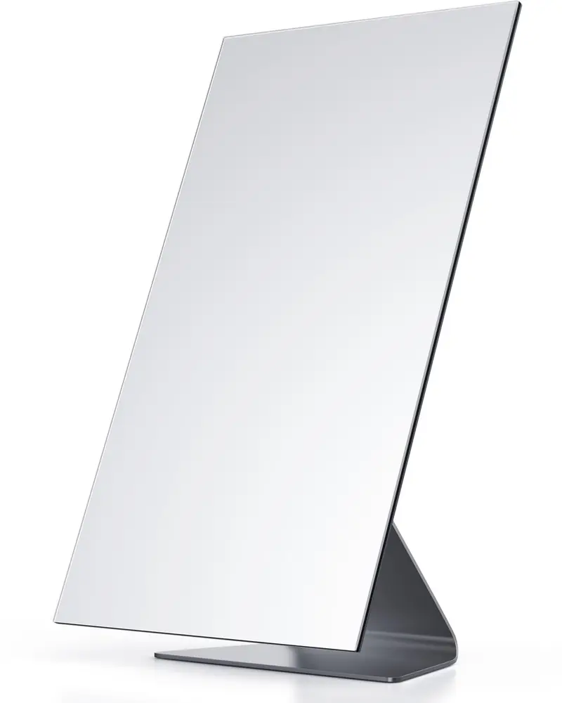 NEZZOE Miroir de Maquillage Rectangulaire Sans Cadre – 1x, Réglable, Base en Métal, 12×7 pouces