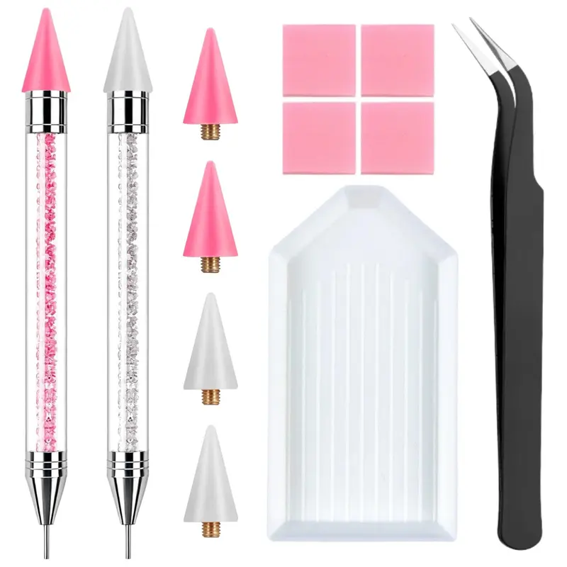 NFRBTD – Lot de 2 Pince-Strass avec 4 Embouts cire et Plateau pour l'Art Des Ongles