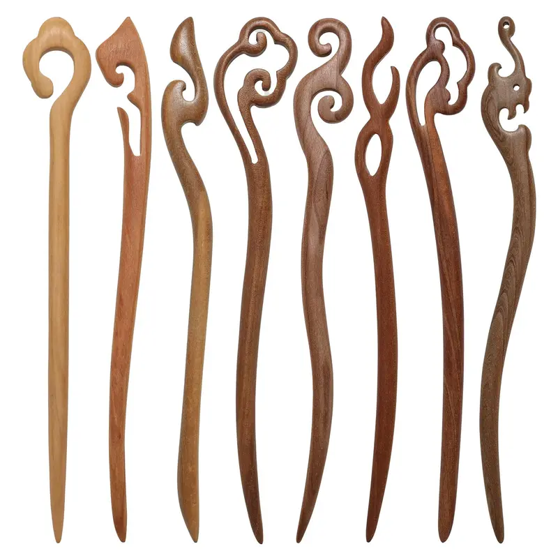 Ngdhkd | 8 baguettes cheveux bois de pêche gravures traditionnelles – chignon élégant