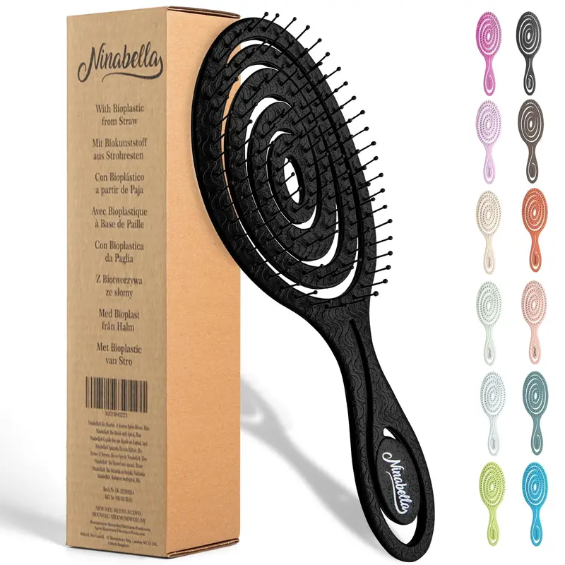 Ninabella Brosse Démêlante Spiral Noire pour Femmes et Hommes | Démêlage sans Douleur