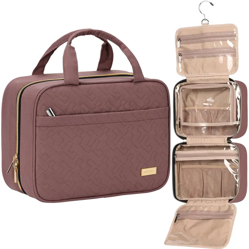 NISHEL Sac de toilette de voyage Rosewood-Pink – Organisateur suspendu pour femme
