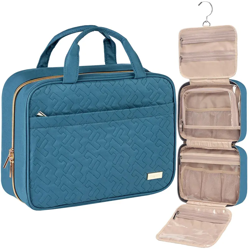 NISHEL Trousse de Toilette de Voyage pour Femmes – Organisateur Suspendu Portable, Grand Format, Bleu Lac