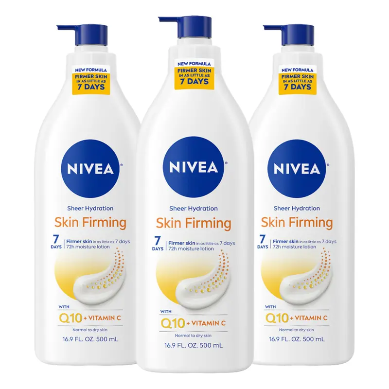 NIVEA Lotion Corps Raffermissante Q10 et Vitamine C – Hydratation 72h, Lot de 3, 500 ml