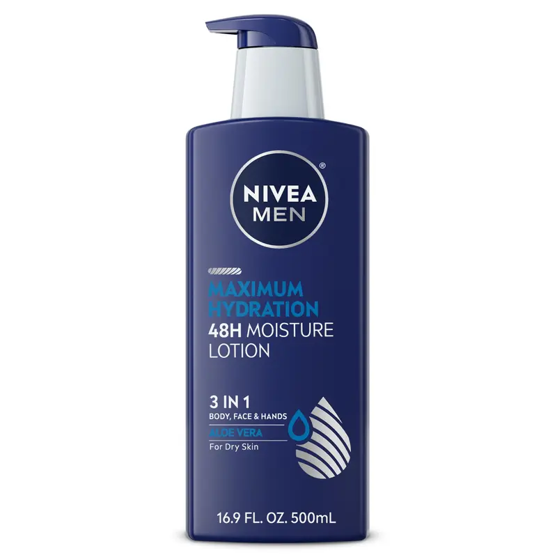 NIVEA MEN Maximum Hydration 48h – Lotion 3-en-1 Aloe Vera, Corps/Visage/Mains, Testée Dermatologiquement, 500 ml