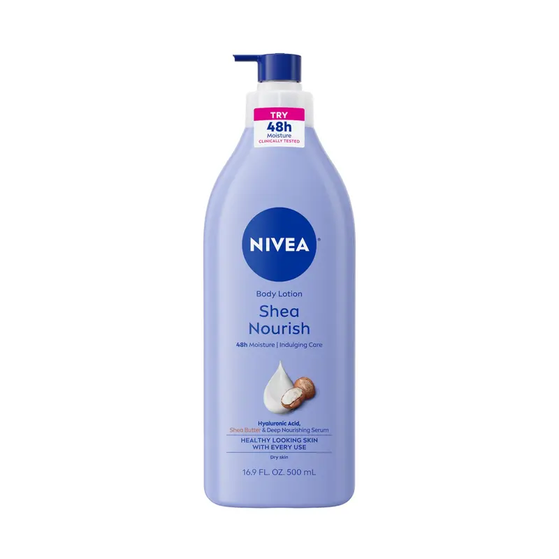NIVEA Shea Nourish Lotion Corps — Hydratation 48 h, Acide Hyaluronique et Beurre de Karité