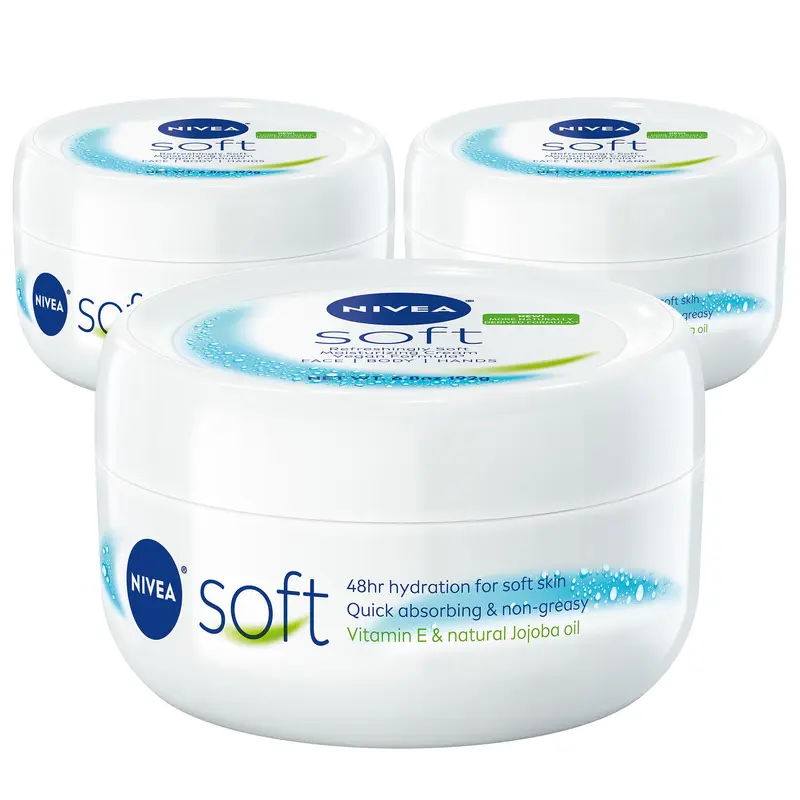 NIVEA Soft — Crème Hydratante Rafraîchissante pour Visage, Corps et Mains | Lot de 3 pots 6,8 oz