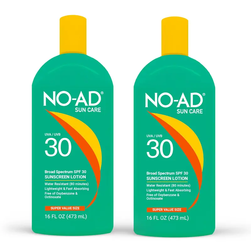 NO-AD SPF 30 Lotion Solaire | Protection UVA/UVB, Hydratante, Sans Octinoxate ni Oxybenzone | 16oz × 2