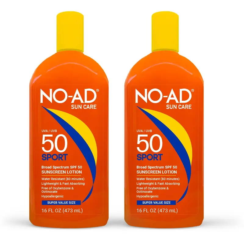NO-AD SPF50 SPORT – Crème Solaire hypoallergénique UVA/UVB, Résistante à l'eau, Sans Octinoxate ni Oxybenzone (Pack 2 x 16oz)
