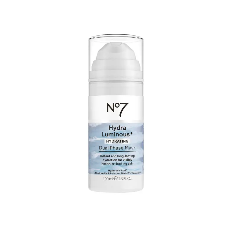 No7 HydraLuminous+ Masque Double Phase Hydratant – Nuit à l’Acide Hyaluronique et Niacinamide