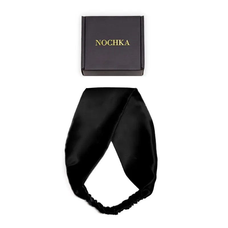 Nochka Fashion Bandeau en Soie Mulberry 100% – Large et Doux, Protection des Cheveux (Noir)