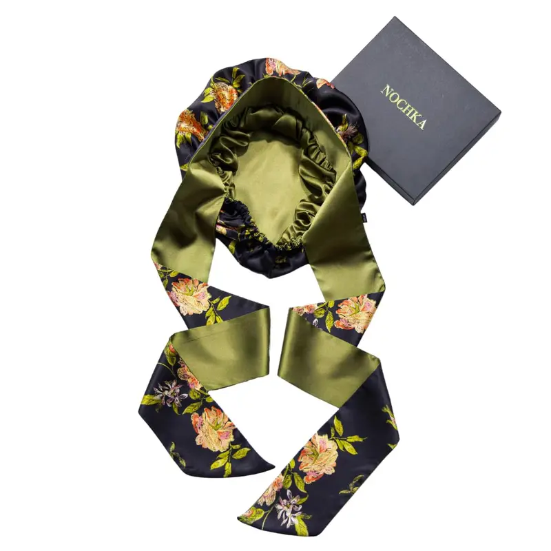 Nochka Fashion – Bonnet en soie de mûrier 100% pur, Fleur Sauvage, réversible et ajustable