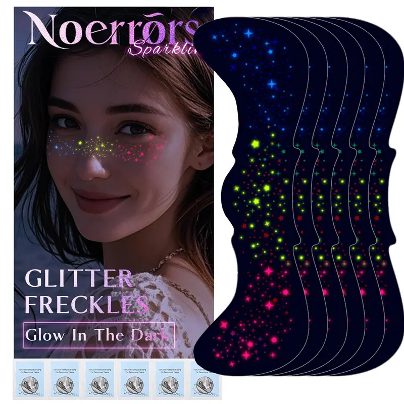Noerrors – 6 Patchs Taches de Rousseur Arc-en-Ciel UV Glow, Autocollants Maquillage Temporaires Multicolores pour Fête
