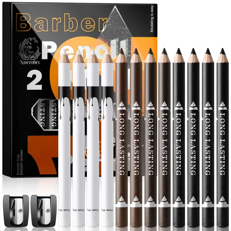 Noerrors - Ensemble de 12 crayons barbier pour ligne de cheveux et barbe avec taille-crayon