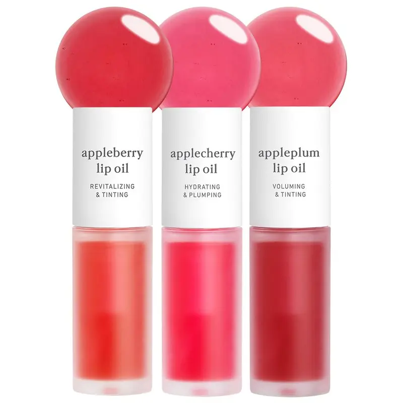NOONI Vegan Appleseed Lip Oil Set – Appleberry, Applecherry & Appleplum | Hydratation Durable, Fini Teinté Subtil, Résistant à l'eau | 3 × 0,12 fl oz