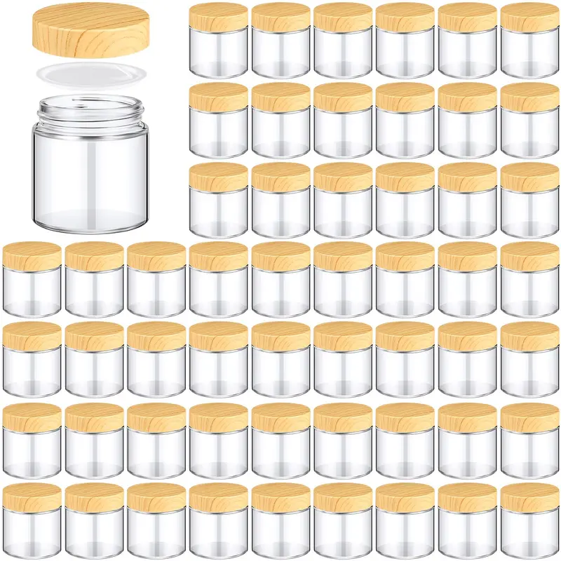 Norme 48 Pots en Verre 120 ml avec Couvercles Bois-Grain – Pots Cosmétique Réutilisables et Hermétiques pour Voyage