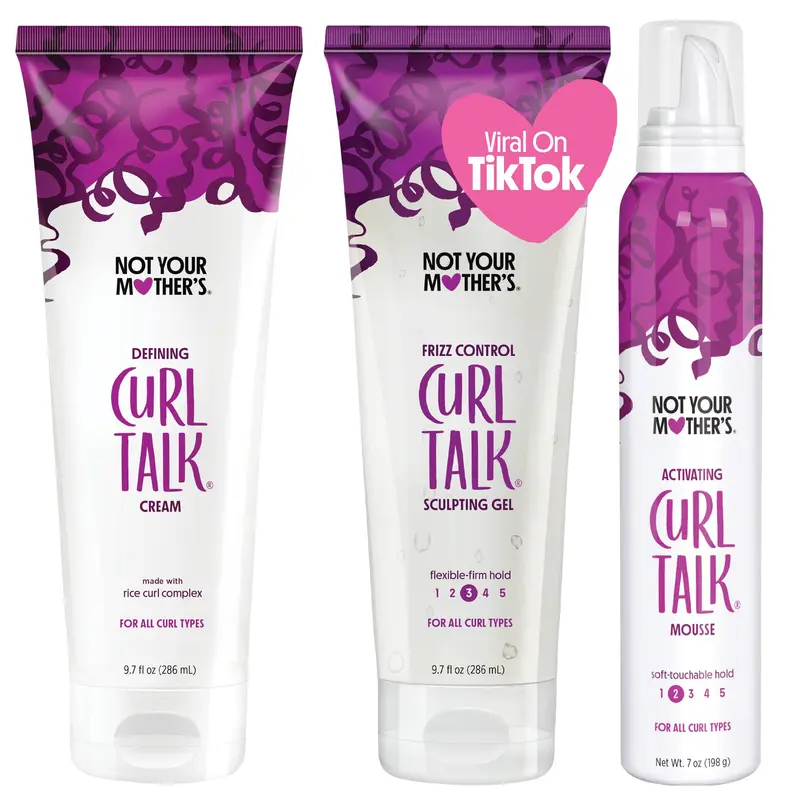 Not Your Mother's Curl Talk — Crème Définition Boucles, Gel Coiffant & Mousse Activatrice (pack 3) – 9,7 oz – Définition et Contrôle des Frisottis