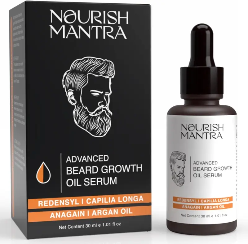 NOURISH MANTRA - Huile‑sérum avancée pour la pousse de la barbe | Redensyl, Capilia Longa, Argan & Jojoba | 30 ml