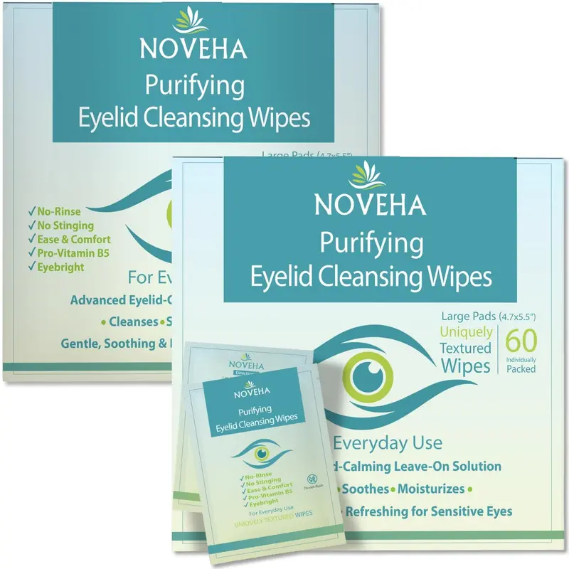 NOVEHA Lingettes Paupières et Cils – 120 pièces, Nettoyage Doux pour Yeux Sensibles, Hypoallergéniques, Sans Alcool