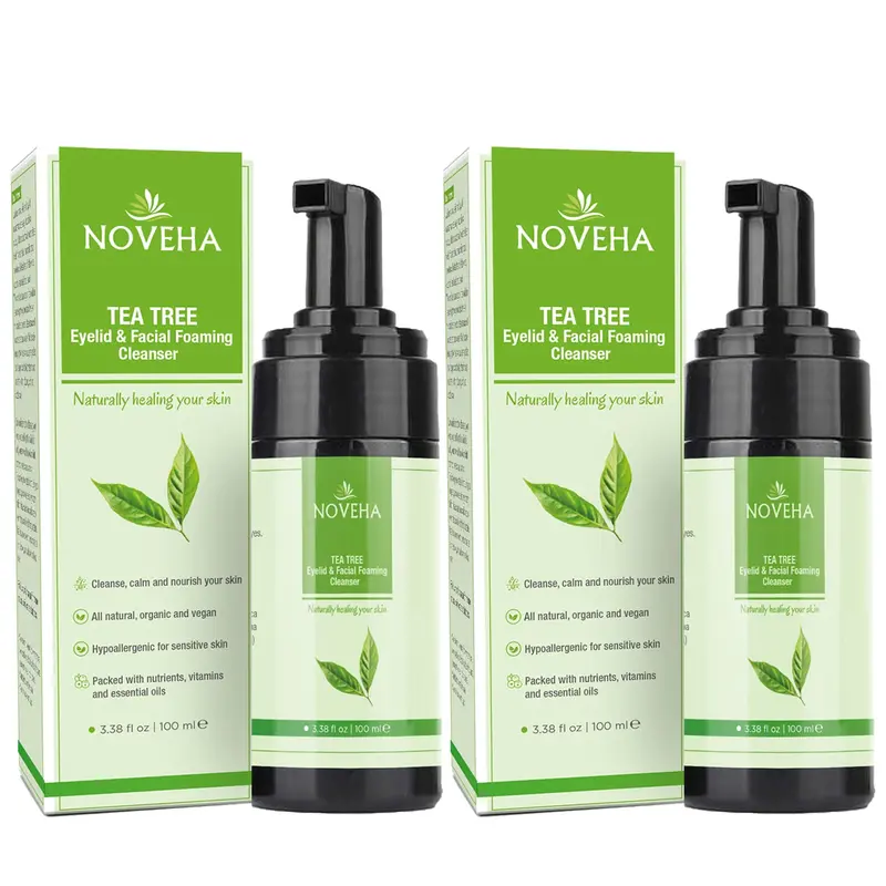 NOVEHA Mousse Nettoyante à l’Huile d’Arbre à Thé – Soin Quotidien Doux pour Paupières et Visage (Lot de 2)