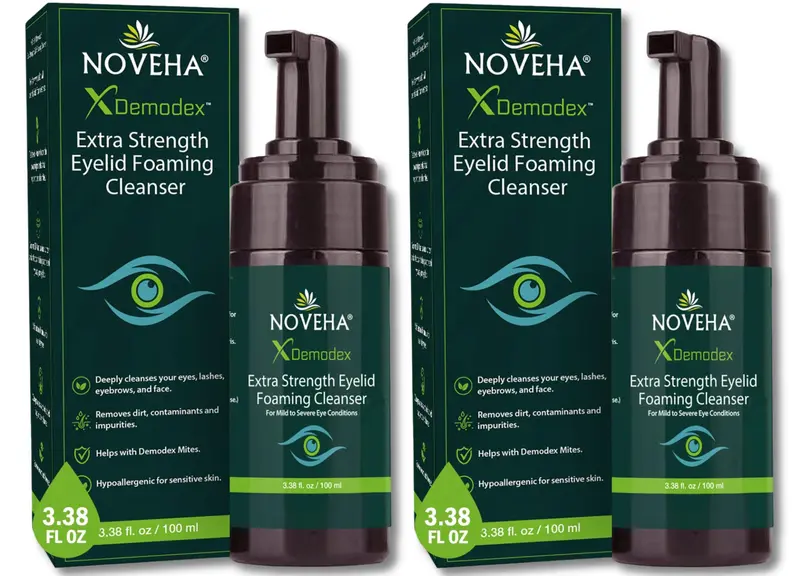 NOVEHA Mousse Nettoyante Paupières Demodex – Formule Extra Forte à l’Huile d’Arbre à Thé, Lot de 2 × 100 ml