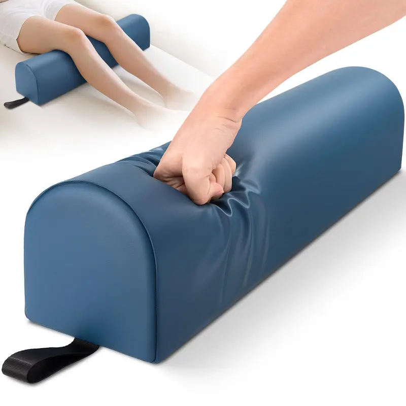 Noverlife Coussin de Massage 3/4 Rond Bleu – 65x15x15 cm, PU Cuir, Anse