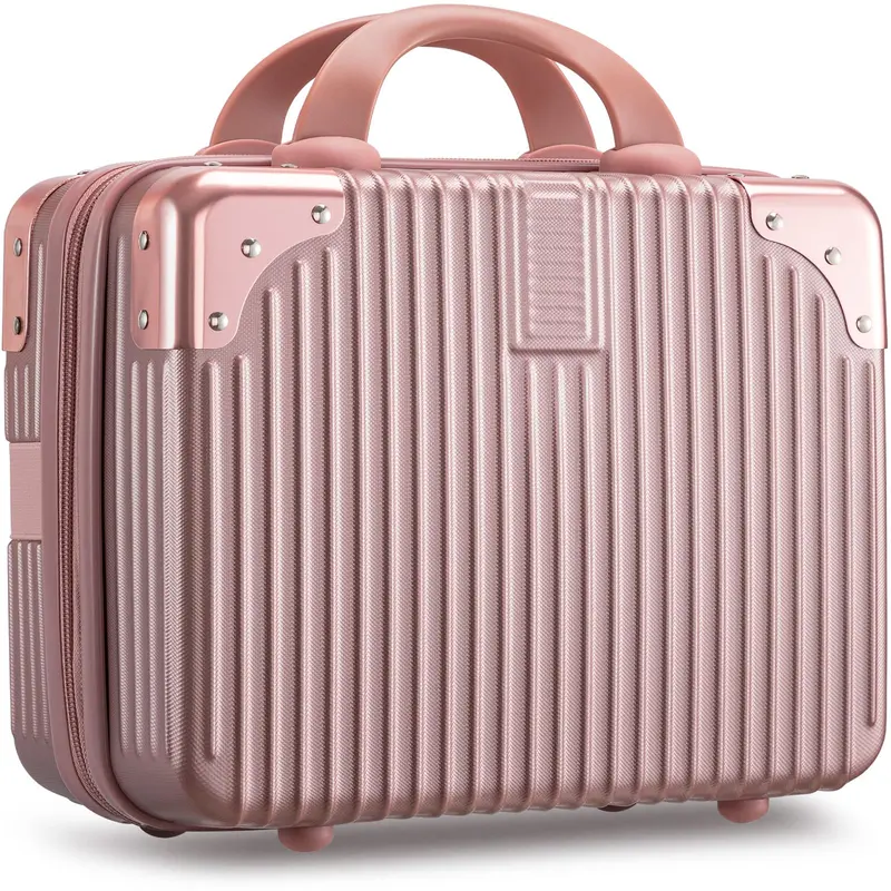Noverlife Trousse de Maquillage Portable 14 Pouces – Étui Rigide Rose Or avec Bande Elastique pour Voyage
