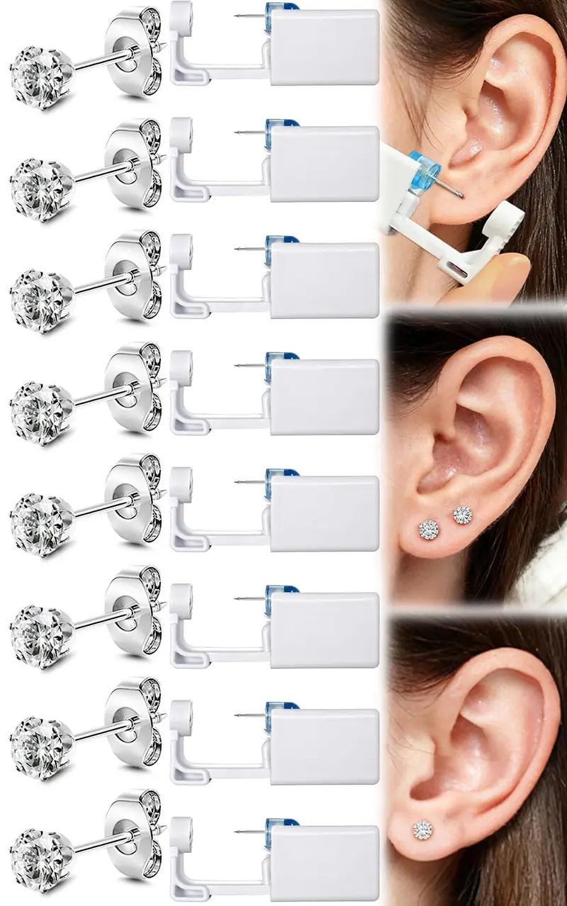 Novopiercing Kit Piercing Oreille 24 Pièces — Pistolet Jetable + 8 Clous 20G + Tampons Nettoyage