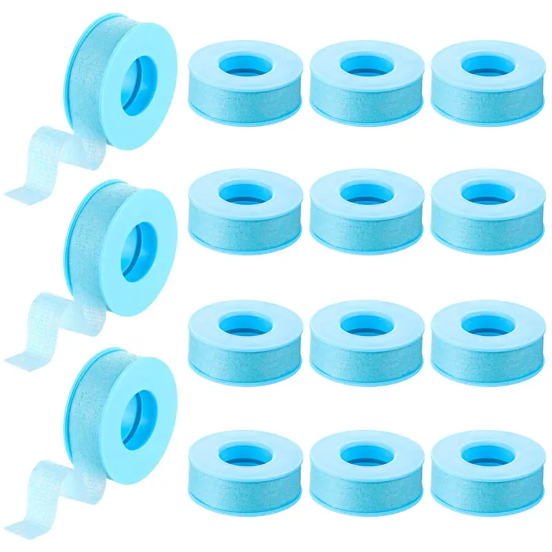 Nuanchu 12 Rouleaux Ruban Cils Silicone Bleu – Adhésif Réutilisable pour Extensions, Peau Sensible, Facile À Enlever, 0,5 pouce x 3,9 yards