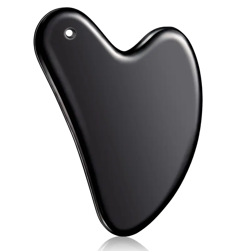 Nuanchu Gua Sha en Acier Inoxydable Noir – Outil Visage & Corps, Sculpteur de Mâchoire et Drainage