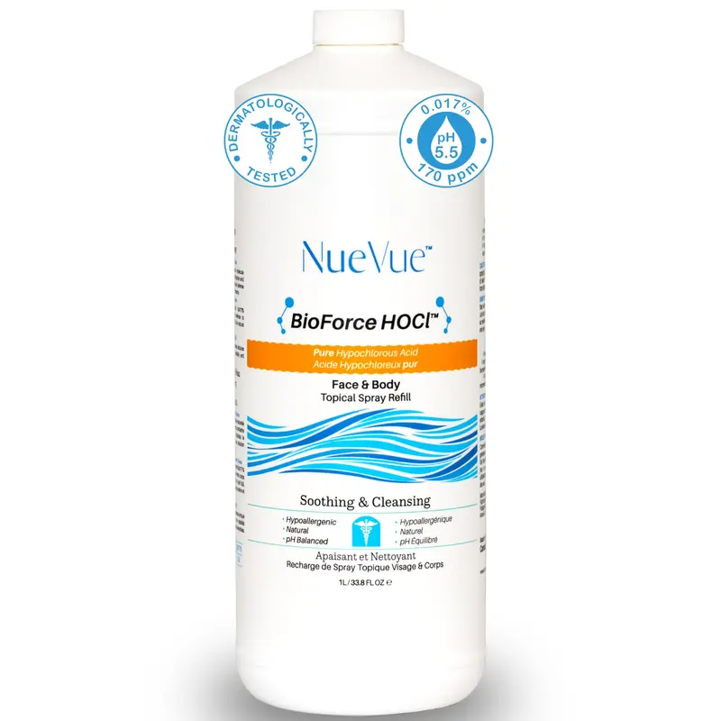 NueVue BioForce HOCl Remplissage – Spray purifiant visage et corps, pH équilibré