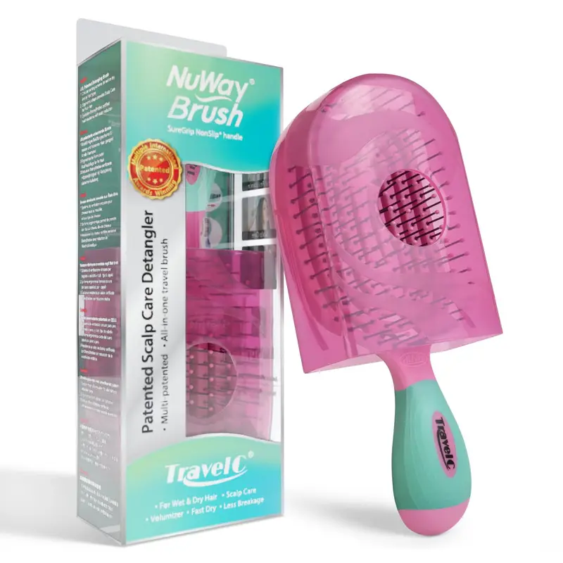 NuWay 4Hair – Brosse Démêlante Brevetée US Rose Bonbon pour Tous Types de Cheveux