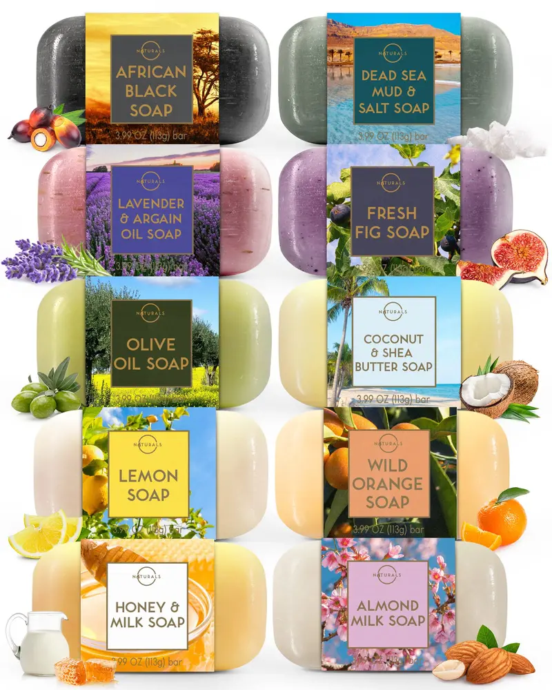 O NATURALS - Coffret de 10 Savons Naturels avec Huiles Essentielles | Ensemble Cadeau Spa