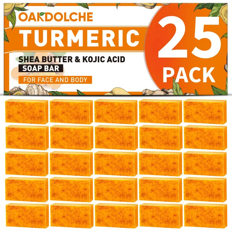 OAKDOLCHE Coffret Savon Curcuma Kojic 25P – 80 g, Rétinol, Collagène & Vitamine E, Sans SLS