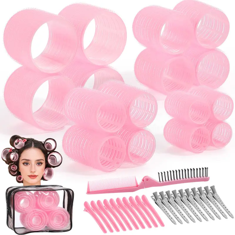 Obeoby Rouleaux Boucles Sans Chaleur – 4 Tailles, 38 pièces, Clips Rose