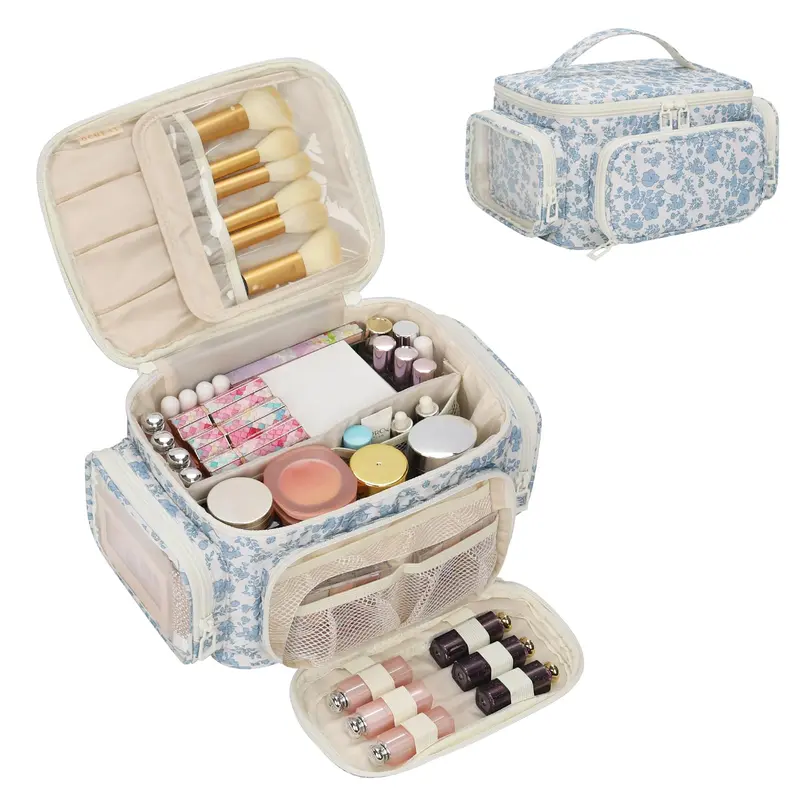 OCHEAL – Sac de maquillage multi-poches, grande capacité, fond imperméable, motif floral