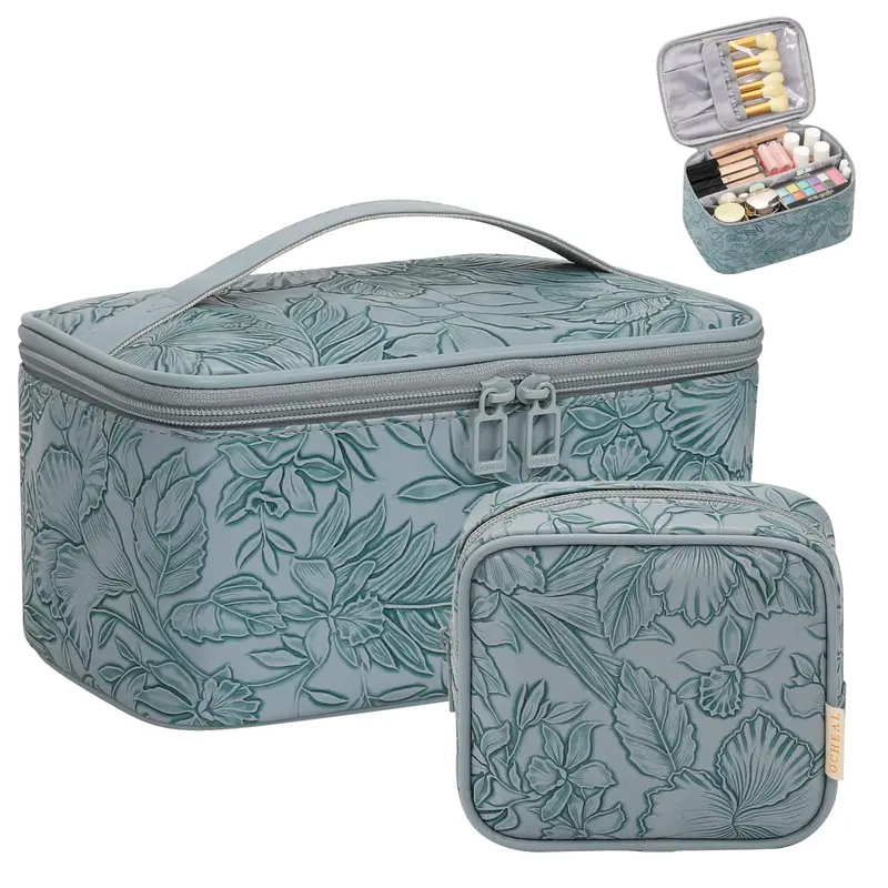 OCHEAL Trousse Maquillage et Trousse de Toilette – Ensemble Portable Bleu, Grande Capacité